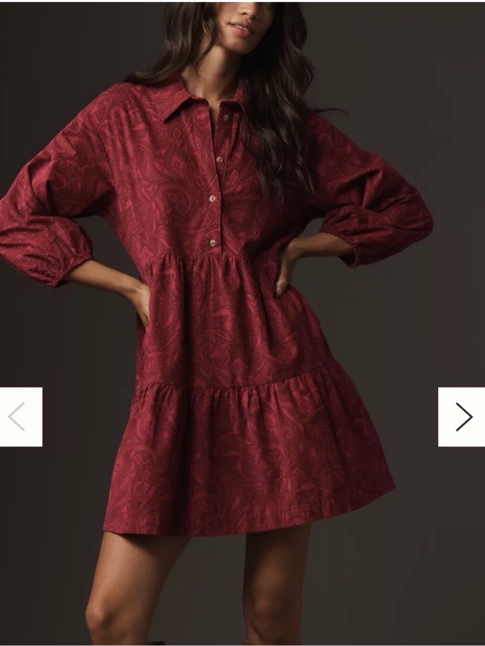 Maeve Bettina Tiered Corduroy Shirt Dress Small